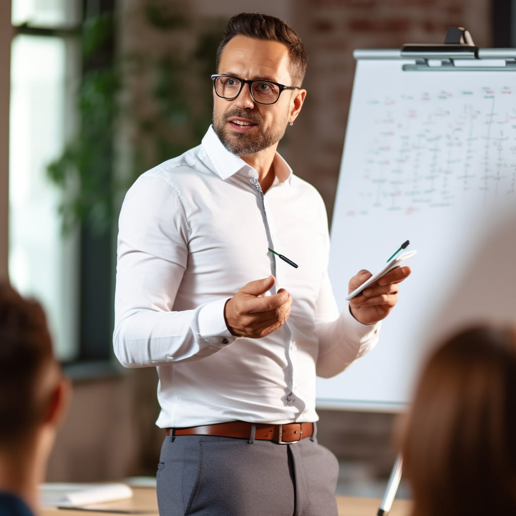 Un docente durante un corso di formazione manageriale